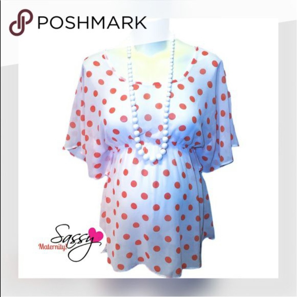 Sassy Maternity Sheer Batwing Top Polka Dots S HP 11/21 & 1/22